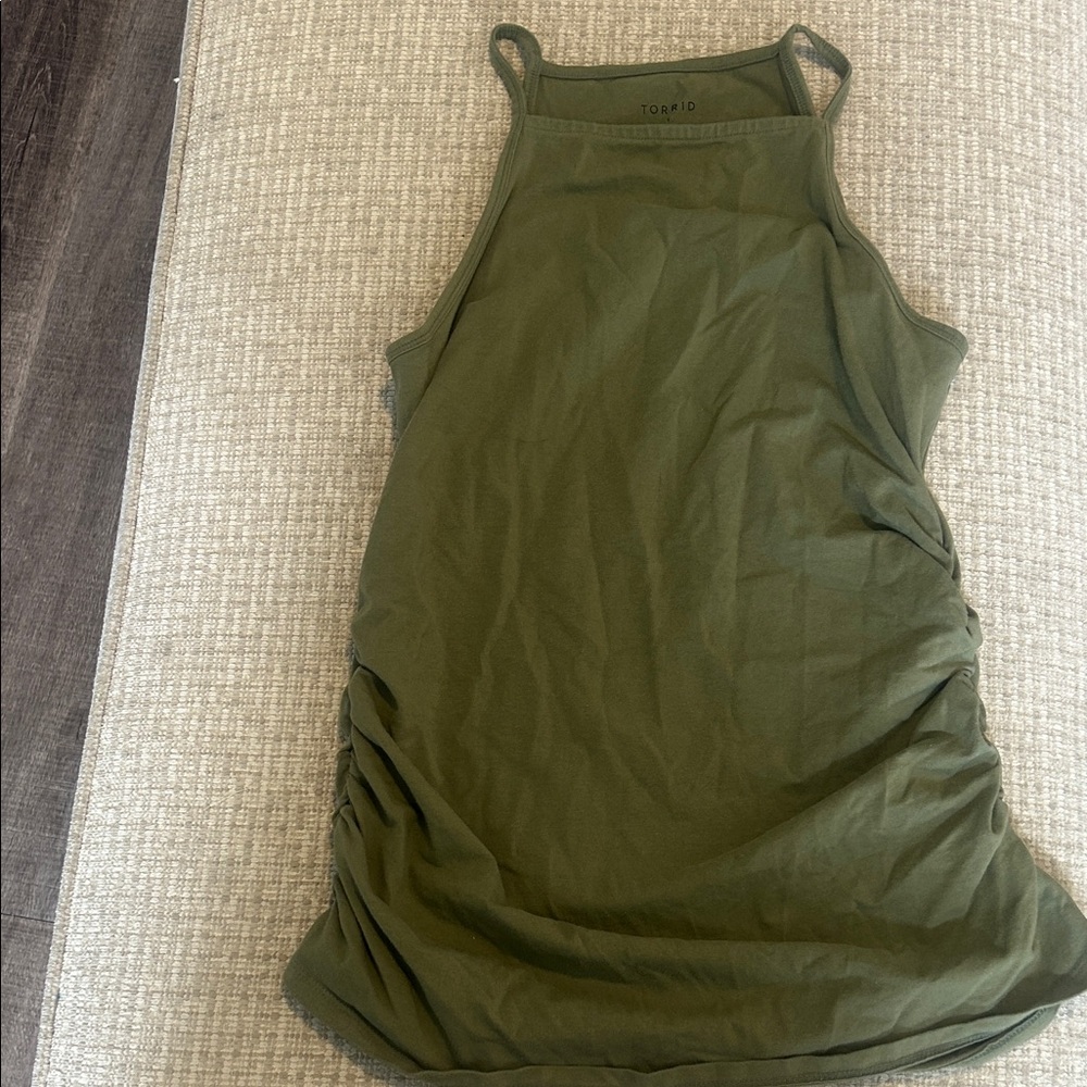 torrid Olive High-Neck Tank with Side Ruching